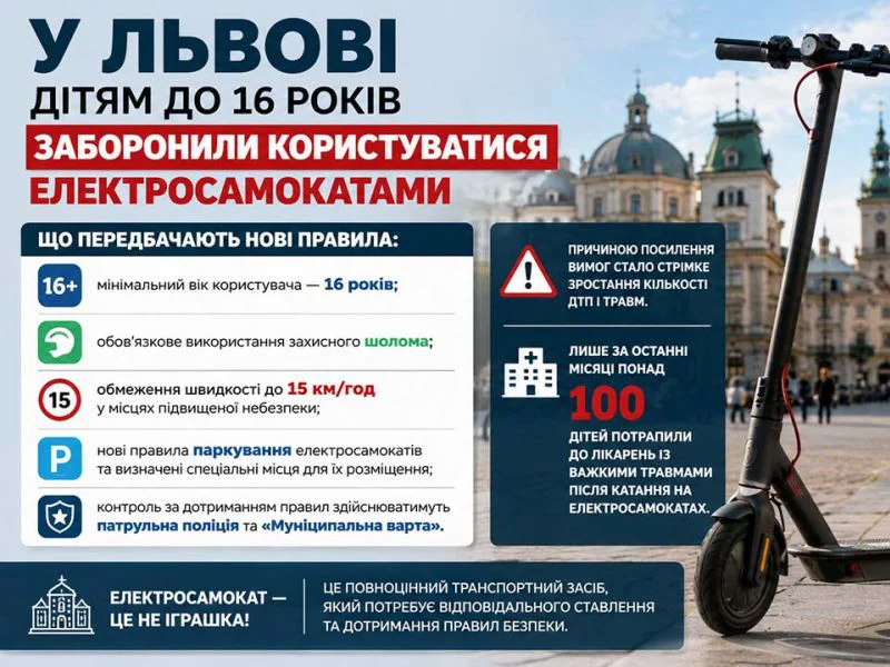 Дітям до 16 років заборонили користуватися електросамокатами
